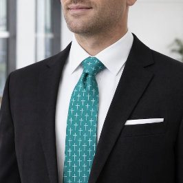 Nails Cross Teal Blue Christian Neck Tie for Men ネクタイ