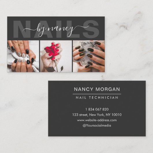 Nails Dark Gray And Black Photo Collage  名刺 (正面/裏面)