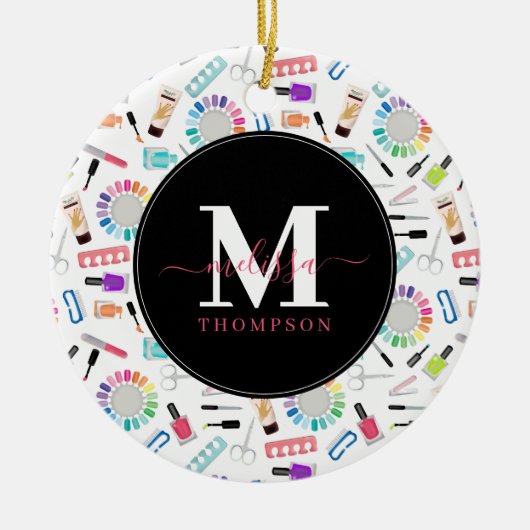 Nails Manicure Pedicure Beauty Salon Monogram セラミックオーナメント (正面)