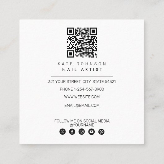 Nails Manicure Pedicure Beauty Salon Nail Artist スクエア名刺 (裏面)