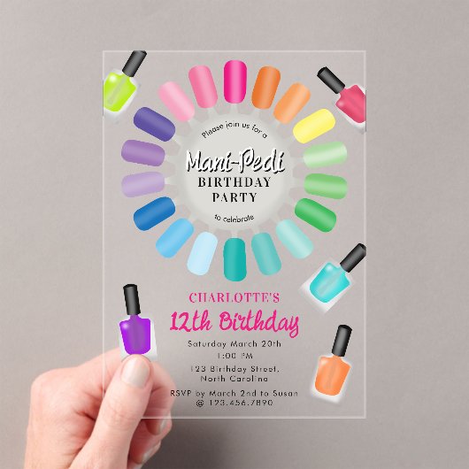 Nails Manicure Pedicure Mani Pedi Girls Birthday アクリル招待状 (インサイチュ (ポータブル))