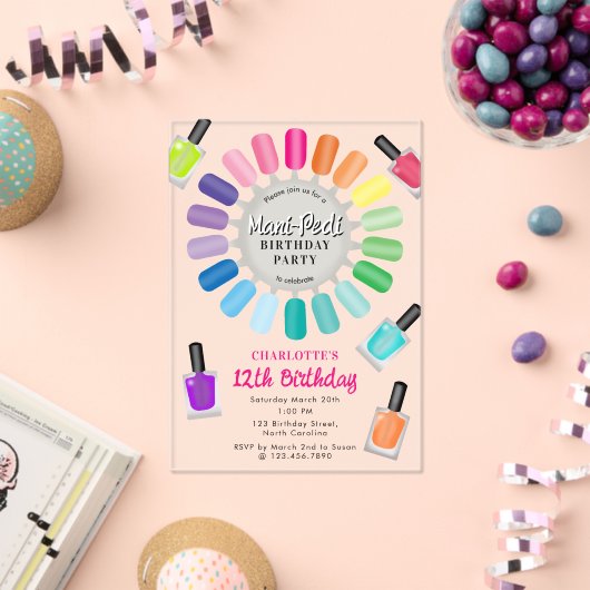 Nails Manicure Pedicure Mani Pedi Girls Birthday アクリル招待状 (インサイチュ (お祝い))