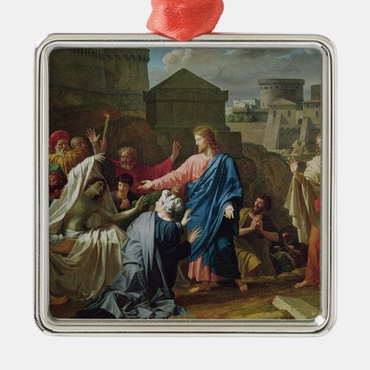 Naimの寡婦の息子を復活させているイエス・キリスト メタルオーナメント (正面)