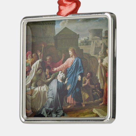 Naimの寡婦の息子を復活させているイエス・キリスト メタルオーナメント (左)