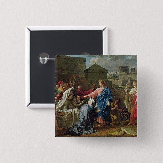 Naimの寡婦の息子を復活させているイエス・キリスト 缶バッジ (正面&裏面)