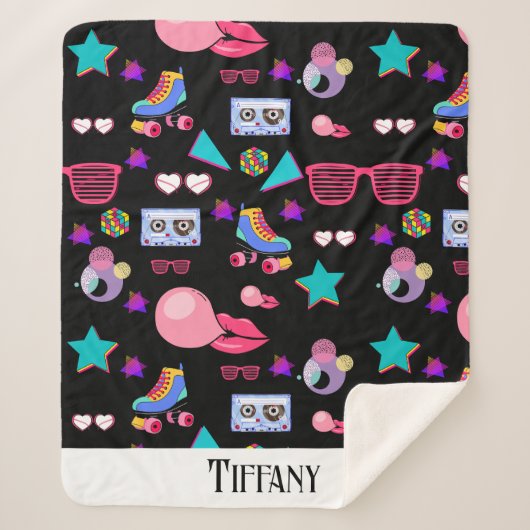 Naipes Retro black 80s Costume Vibrant culture pop シェルパブランケット (正面)