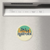 Nairobi Kenya City Skyline Retro Cityscape Art マグネット (インサイチュ (食洗機))