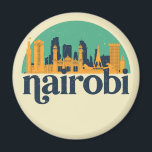 Nairobi Kenya City Skyline Retro Cityscape Art マグネット<br><div class="desc">Vintage and retro city design with beautiful skyline, tourist attraction and cityscape art. Cool skyscraper and building silhouette illustration merchandise for tourist and traveler. Perfect as souvenir to bring back home when travelling all around the world. Save the memory of your travel and vacation with family and friends. Background color...</div>