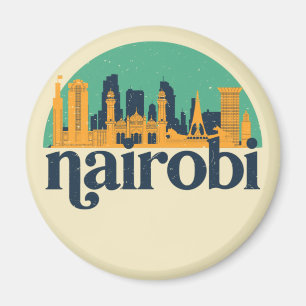 Nairobi Kenya City Skyline Retro Cityscape Art マグネット