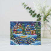 NAIVE ART Christmas snowy scene postcard ポストカード (スタンド正面)