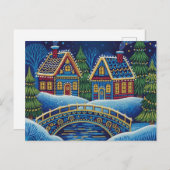 NAIVE ART Christmas snowy scene postcard ポストカード (正面/裏面)