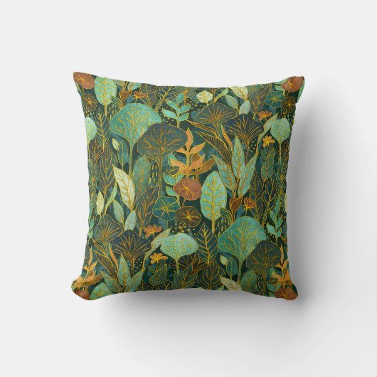 Naive Art Lush Garden Tapestry in Green and Blue クッション (正面)