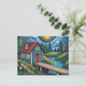 NAIVE Art postcard woodland scene and cabin. ポストカード (スタンド正面)