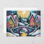 NAIVE ART village scene ポストカード (正面/裏面)