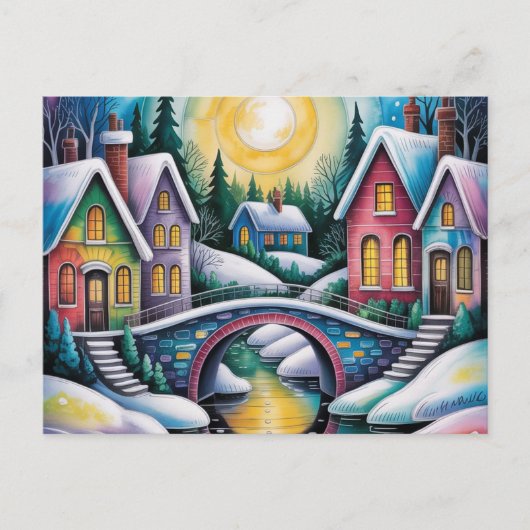 NAIVE ART village scene ポストカード (正面)