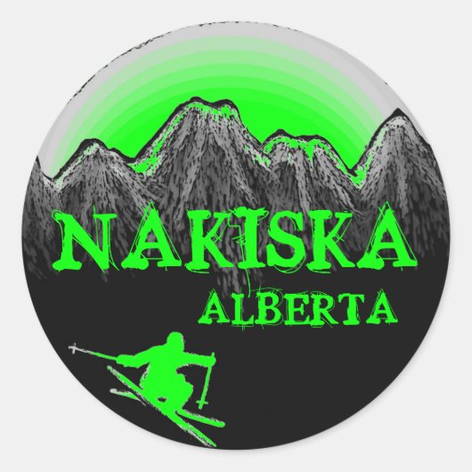 Nakiska Albertaカナダのグリーンスキーアステッカー ラウンドシール (正面)