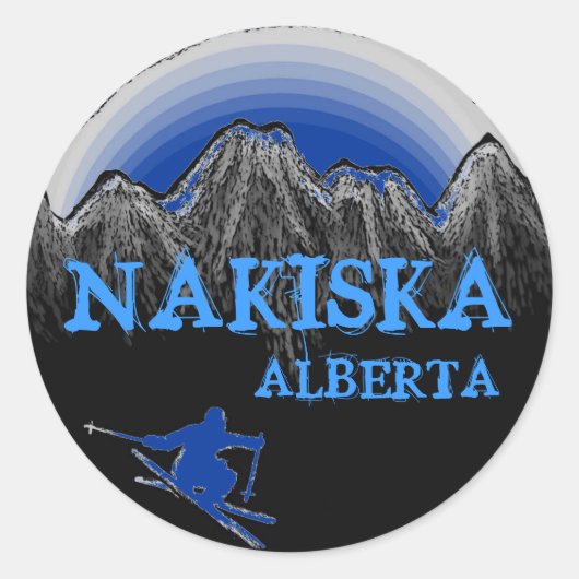 Nakiska Albertaカナダの青いスキースタンプ ラウンドシール (正面)