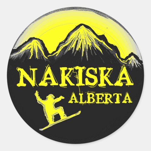 Nakiska Albertaカナダの黄色いスノーボードシール ラウンドシール (正面)