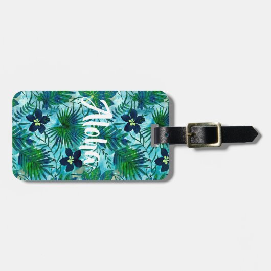 Nalaniのハワイの熱帯庭のティール（緑がかった色） ラゲッジタグ (正面横)