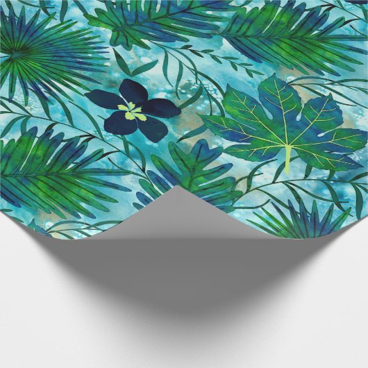 Nalaniのハワイの熱帯庭のティール（緑がかった色） ラッピングペーパー (角)