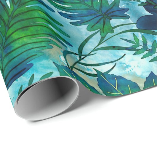 Nalaniのハワイの熱帯庭のティール（緑がかった色） ラッピングペーパー (ロールコーナー)