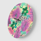 Nalaniのハワイの熱帯庭の明るい赤紫色 ラージ壁時計 (傾斜)