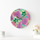 Nalaniのハワイの熱帯庭の明るい赤紫色 ラージ壁時計 (ホーム)