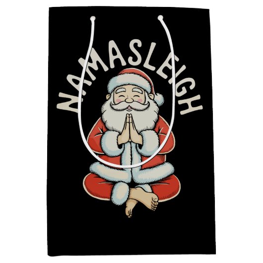 Namasleigh Santa Sleigh Namaste Yoga Meditation ミディアムペーパーバッグ (正面)