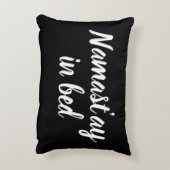 Namastay in bed brush script lettering funny black アクセントクッション (裏面(縦))