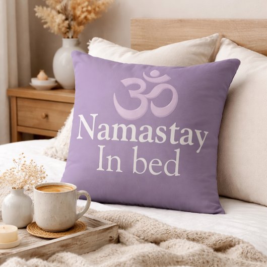 Namastay In Bed Yoga Lavender purple white Funny クッション