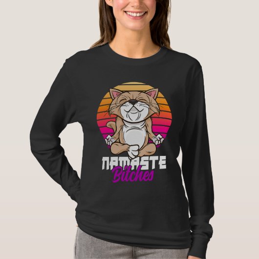 Namaste Cat Yoga Positive Vibes Sarcastic Tシャツ (正面)