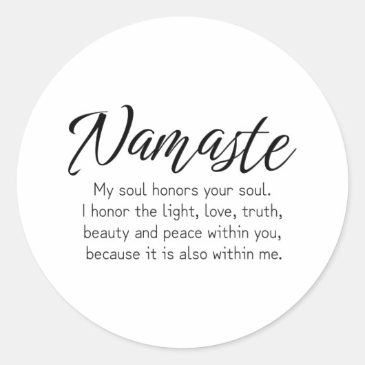 Namaste definition Zen,Yoga, Inspirational quote ラウンドシール (正面)