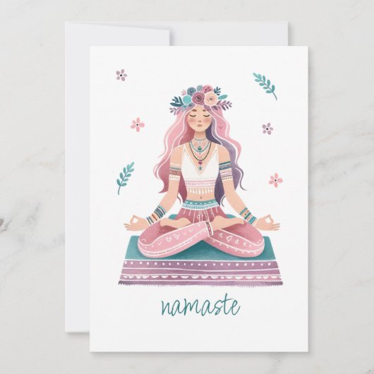 Namaste-meditierende Frau- boho Illustration 招待状 (正面)