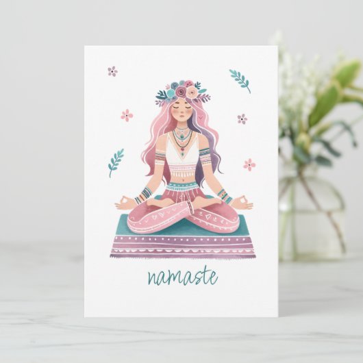 Namaste-meditierende Frau- boho Illustration 招待状 (スタンド正面)