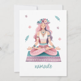 Namaste-meditierende Frau- boho Illustration 招待状