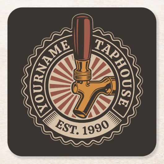 NAMEクラフトパーソナライズされたビールタップハウスブルワリーバー スクエアペーパーコースター (正面)