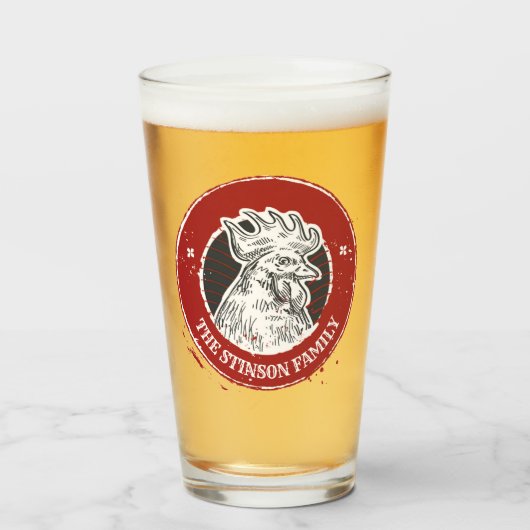 NAMEチキンパーソナライズされたカントリーカスタムルースター タンブラーグラス (ドリンク正面)