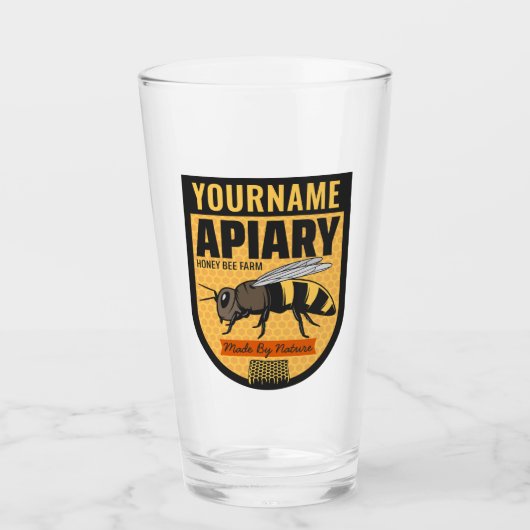 NAMEハニーパーソナライズされたビー養蜂場 タンブラーグラス (正面)