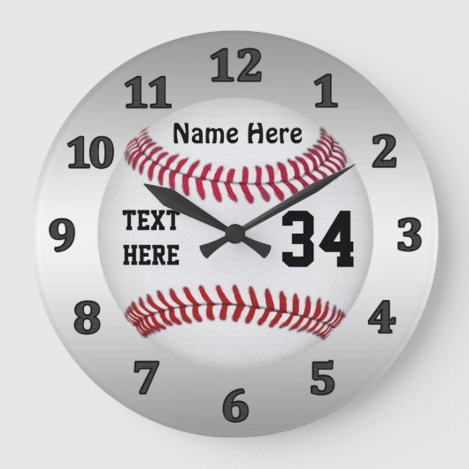 NAMEパーソナライズされたとNUMBERを持つ野球時計 ラージ壁時計 (正面)