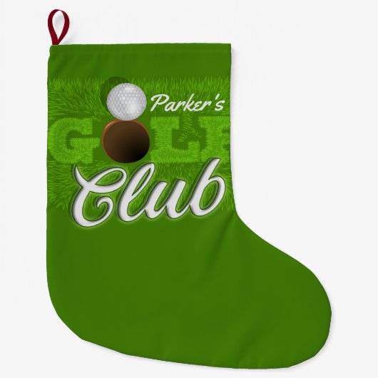 NAMEパーソナライズされたゴルファーGreen Golf Courseクラブ ラージクリスマスストッキング (正面)