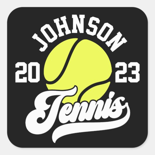 NAMEパーソナライズされたテニス選手ラケットボールコート スクエアシール (正面)