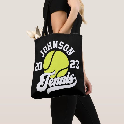 NAMEパーソナライズされたテニス選手ラケットボールコート トートバッグ (クローズアップ)
