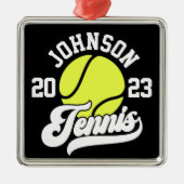 NAMEパーソナライズされたテニス選手ラケットボールコート メタルオーナメント (正面)