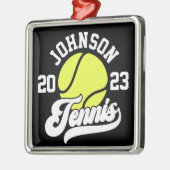 NAMEパーソナライズされたテニス選手ラケットボールコート メタルオーナメント (左)