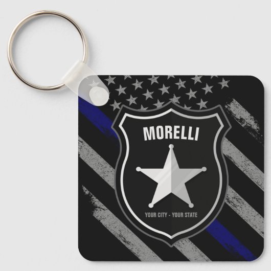 NAMEパーソナライズされた警察官の保安官の警察旗 キーホルダー (正面)