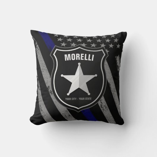 NAMEパーソナライズされた警察官の保安官の警察旗 クッション (正面)