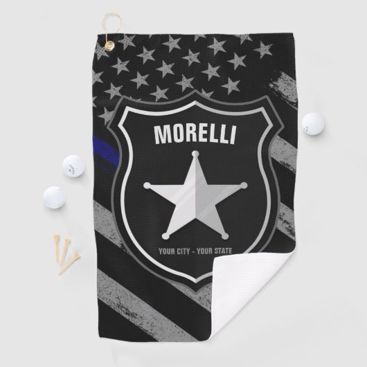 NAMEパーソナライズされた警察官の保安官の警察旗 ゴルフタオル (インサイチュ)