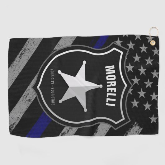 NAMEパーソナライズされた警察官の保安官の警察旗 ゴルフタオル (横)