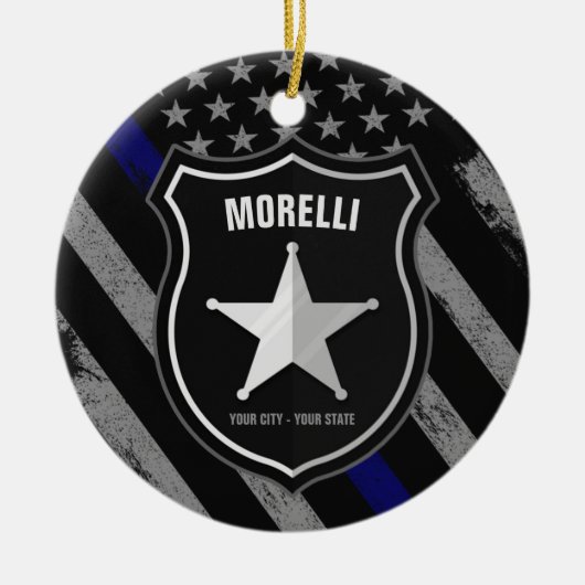 NAMEパーソナライズされた警察官の保安官の警察旗 セラミックオーナメント (正面)