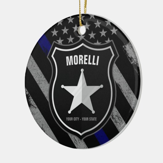 NAMEパーソナライズされた警察官の保安官の警察旗 セラミックオーナメント (左)